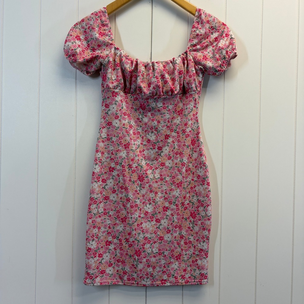 Missguided Y2K Babydoll Floral Mini Bodycon Dress Women Size 6 Coquette Clubwear